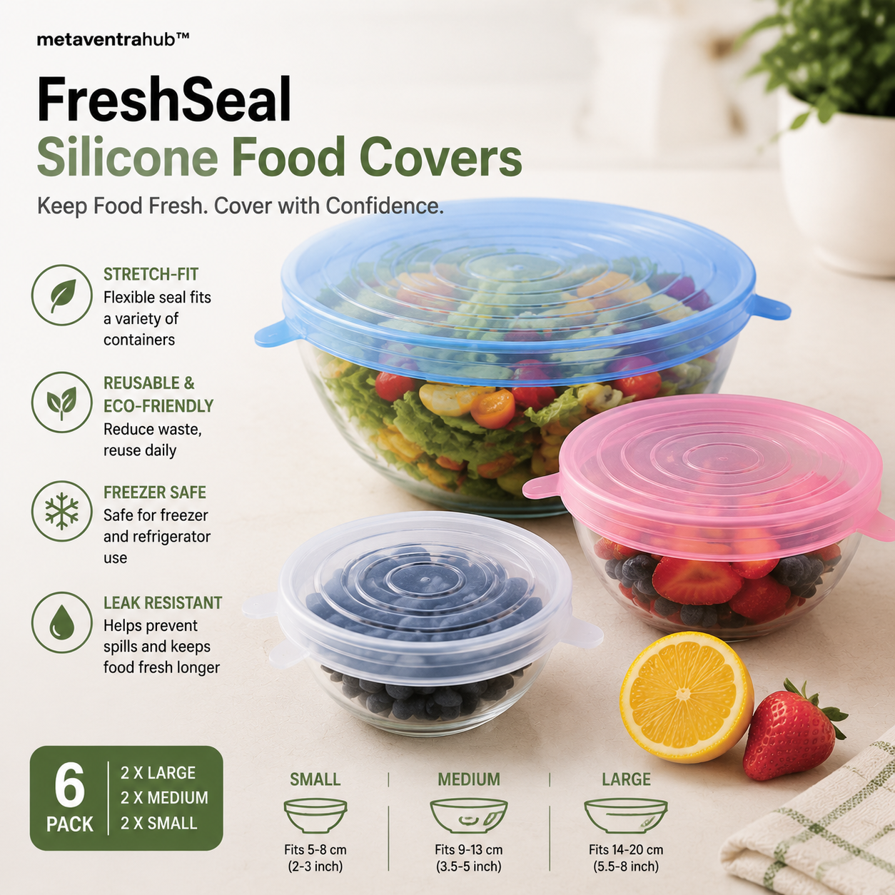 metaventrahub™ FreshSeal Silicone Food Covers